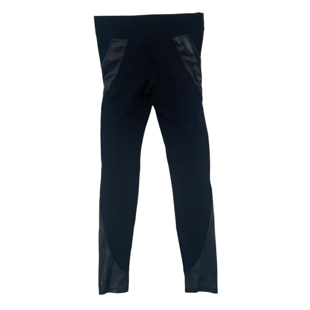 McQ Alexander McQueen Leather Swirl Panel Stretch Ponte Leggings Pants Black M